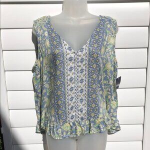 Lucky Brand Blue and Yellow Floral Blouse